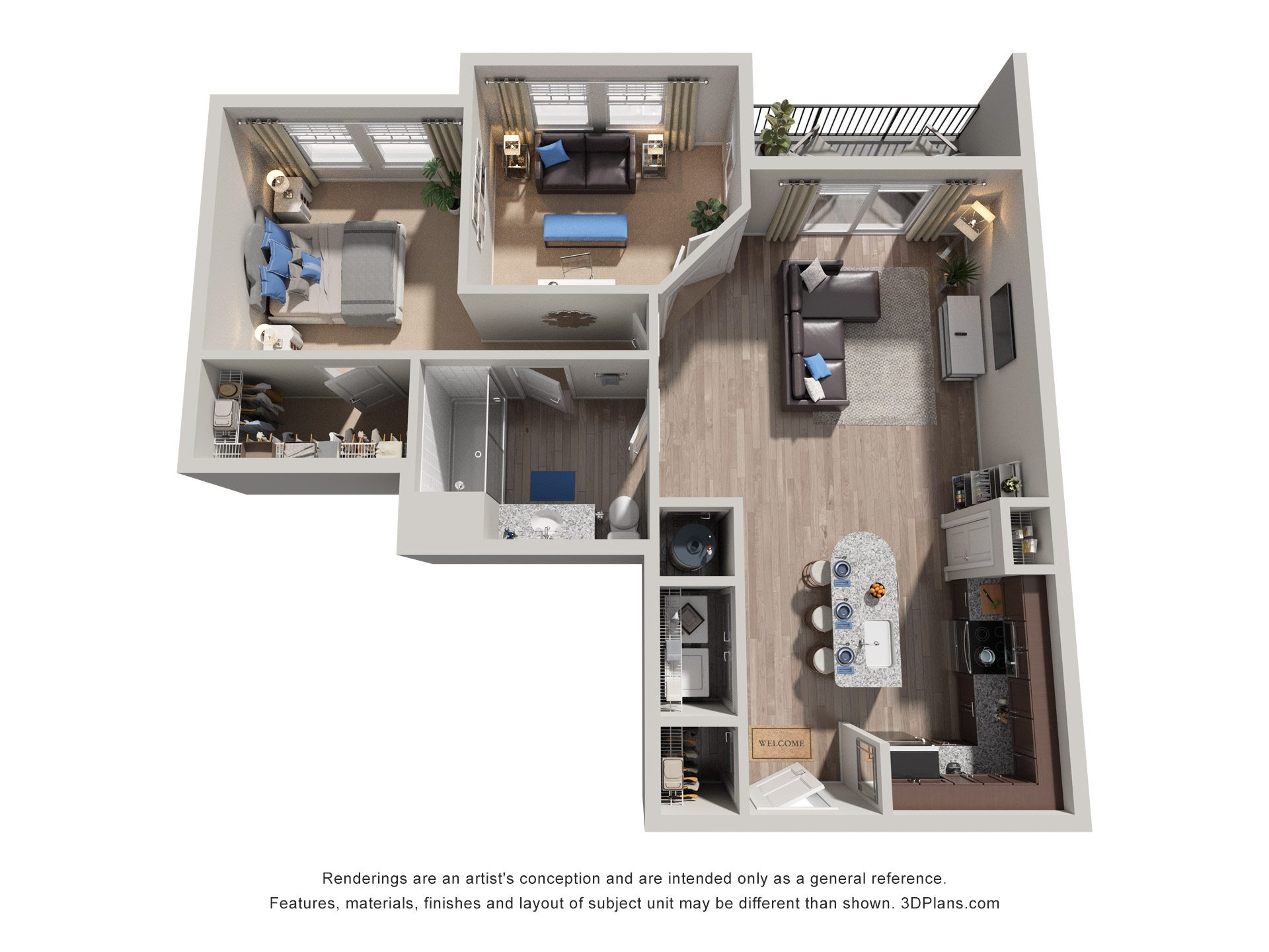 Floor plan for 1 bed, 1 bath, 950 sqft